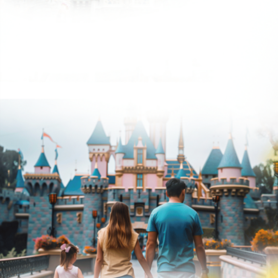 Familia observando o castelo magico juntos